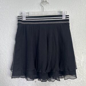 Bebe Y2K Tennis Skirt Womens Sz M Black Silk Chiffon Tiered Ruffle Sporty Fairy
